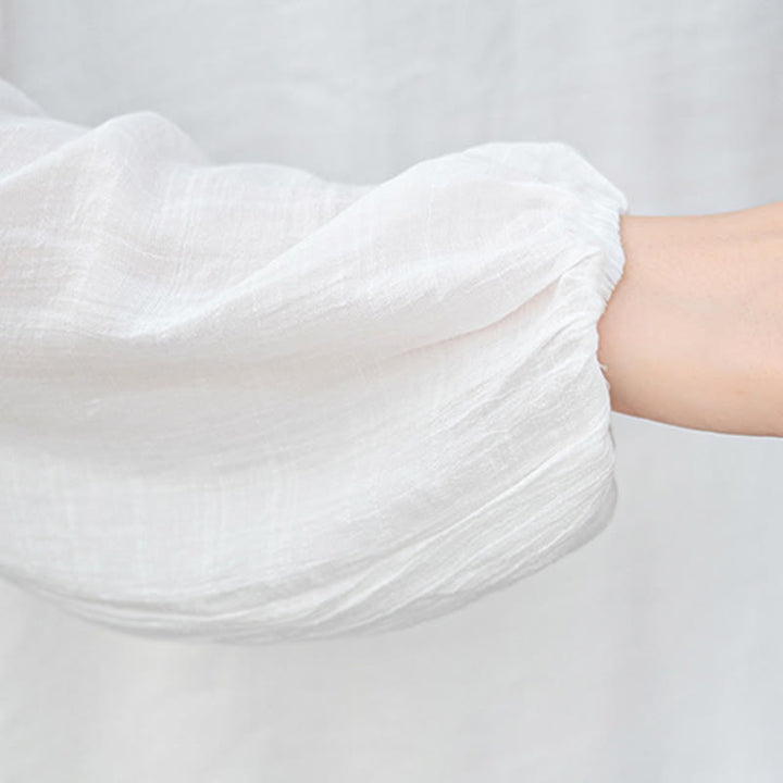 Conjunto de meditación para mujer Buddha Stones de 2 piezas: camiseta blanca de manga larga con cuello en V y pantalón de pierna ancha. - image 11