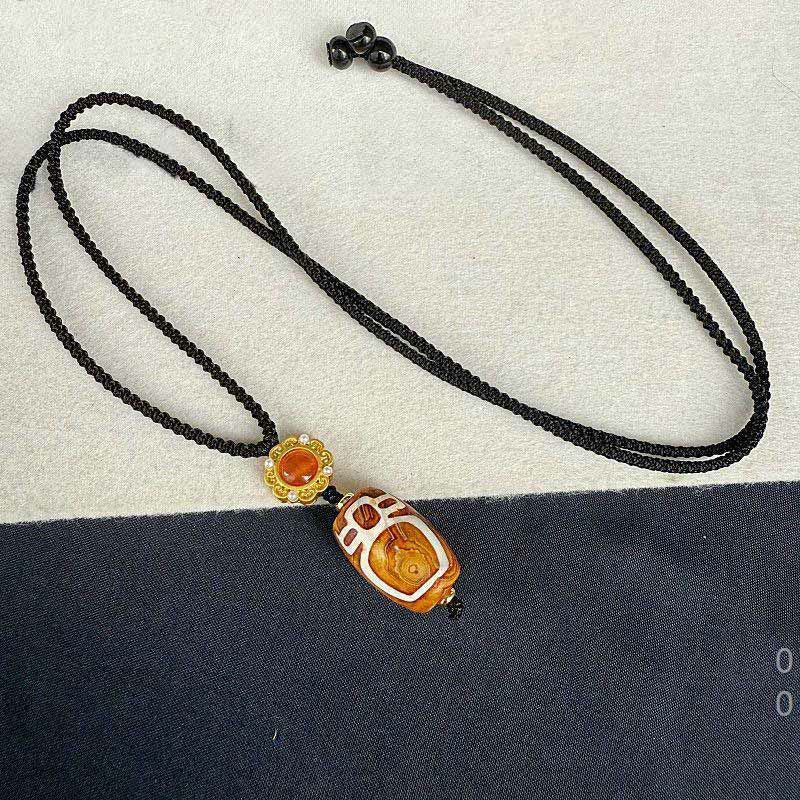 Collar con colgante de bendición de cuentas Dzi de nueve ojos con ágata tibetana tallada en Buddha Stones, dios de la riqueza - image 3