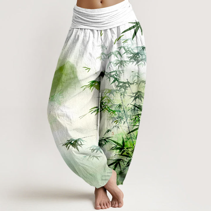 Pantalones bombachos de cintura elástica para mujer, de algodón puro con estampado de Buddha Stones. - Verde claro - US16，UK/AU20，EU48 (3XL) - image 0