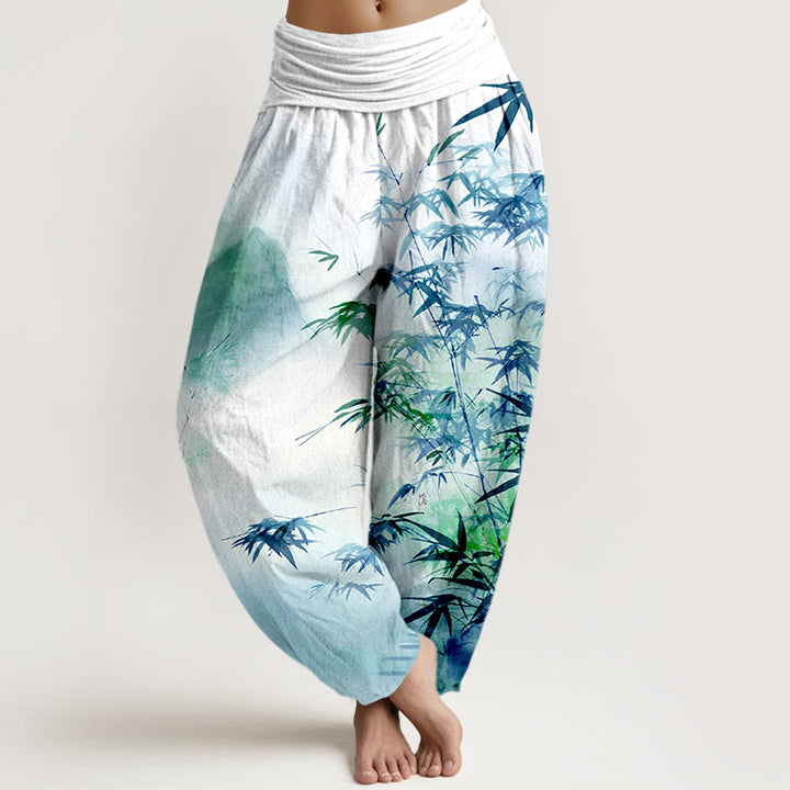 Pantalones bombachos de cintura elástica para mujer, de algodón puro con estampado de Buddha Stones. - Cian claro - US16，UK/AU20，EU48 (3XL) - image 8