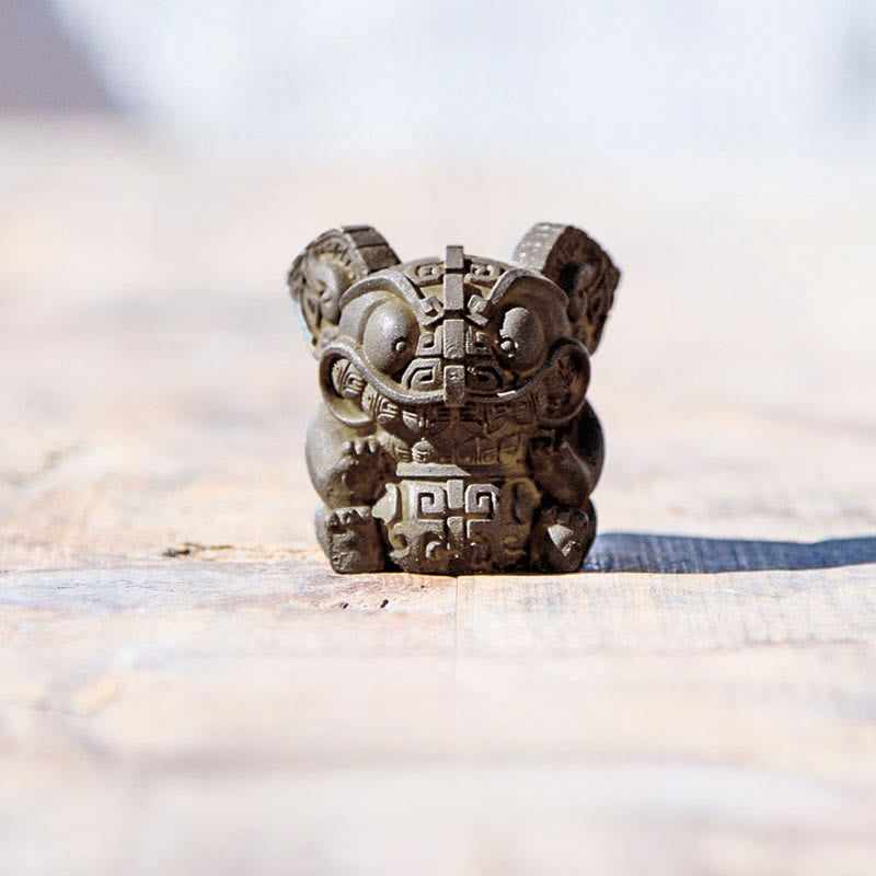 Estatua de resina fundida con polvo de hierro oxidado, hecha a mano con Buddha Stones, bestia tragadora dorada, decoración para el hogar - Pequeño 4,5*3,7*3,5 cm - image 1