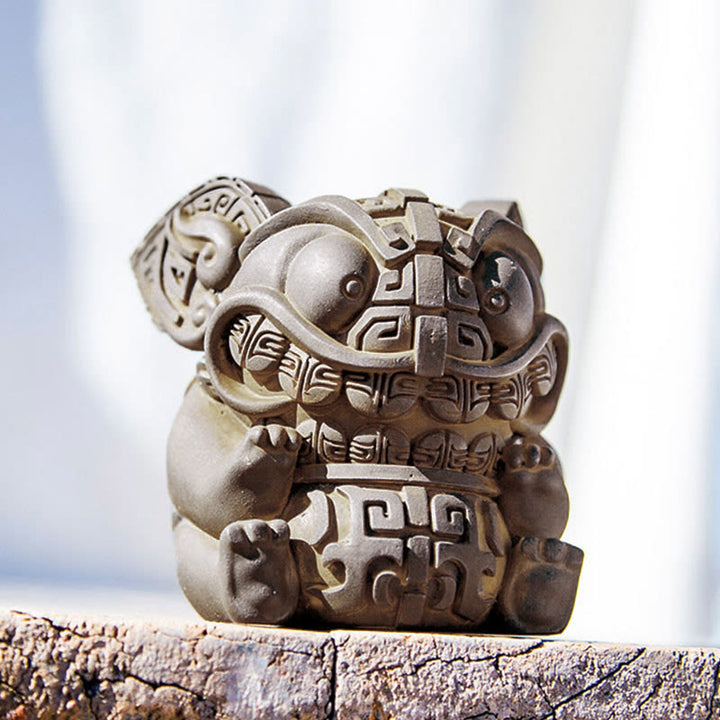 Estatua de resina fundida con polvo de hierro oxidado, hecha a mano con Buddha Stones, bestia tragadora dorada, decoración para el hogar - image 4