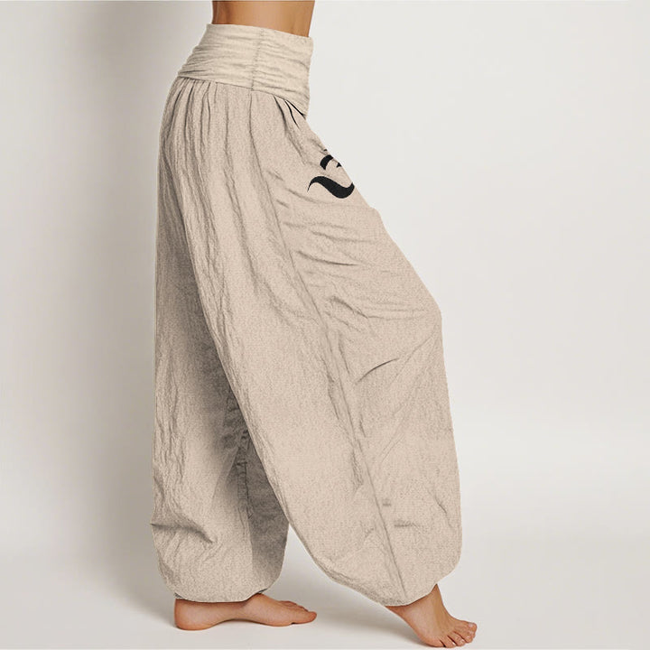 Pantalones tipo harem de algodón puro con cintura elástica y estampado de Buddha Stones, loto floreciente y símbolo Om. - image 12