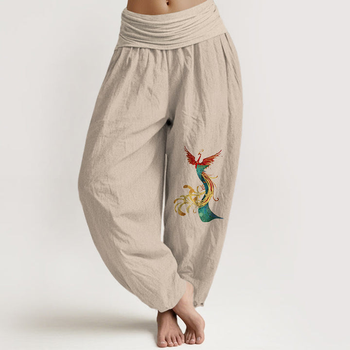 Pantalones bombachos de mujer Buddha Stones , de algodón puro, con estampado de fénix de colores y cintura elástica. - Broncearse - US16，UK/AU20，EU48 (3XL) - image 11