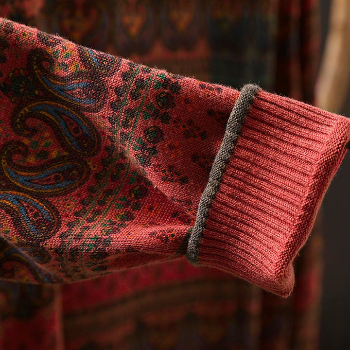 Suéter de algodón para mujer con cuello redondo, manga larga, estampado floral otoñal de Buddha Stones y bolsillo. - image 10