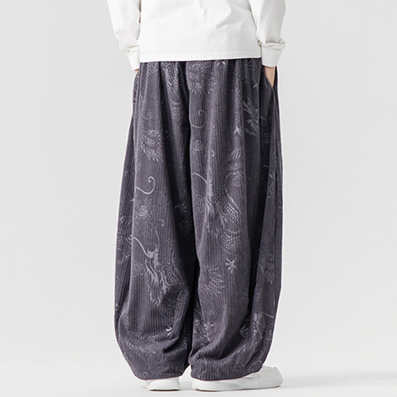 Pantalones tipo harem para hombre, de pana de algodón, con estampado de dragón y fénix de invierno con Buddha Stones y bolsillos. - image 28
