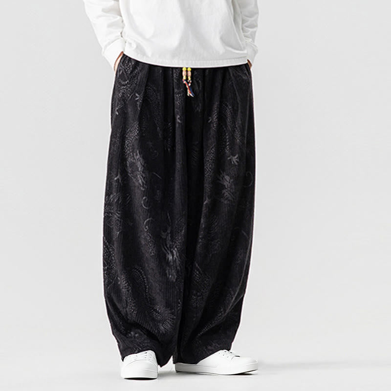 Pantalones tipo harem para hombre, de pana de algodón, con estampado de dragón y fénix de invierno con Buddha Stones y bolsillos. - image 34