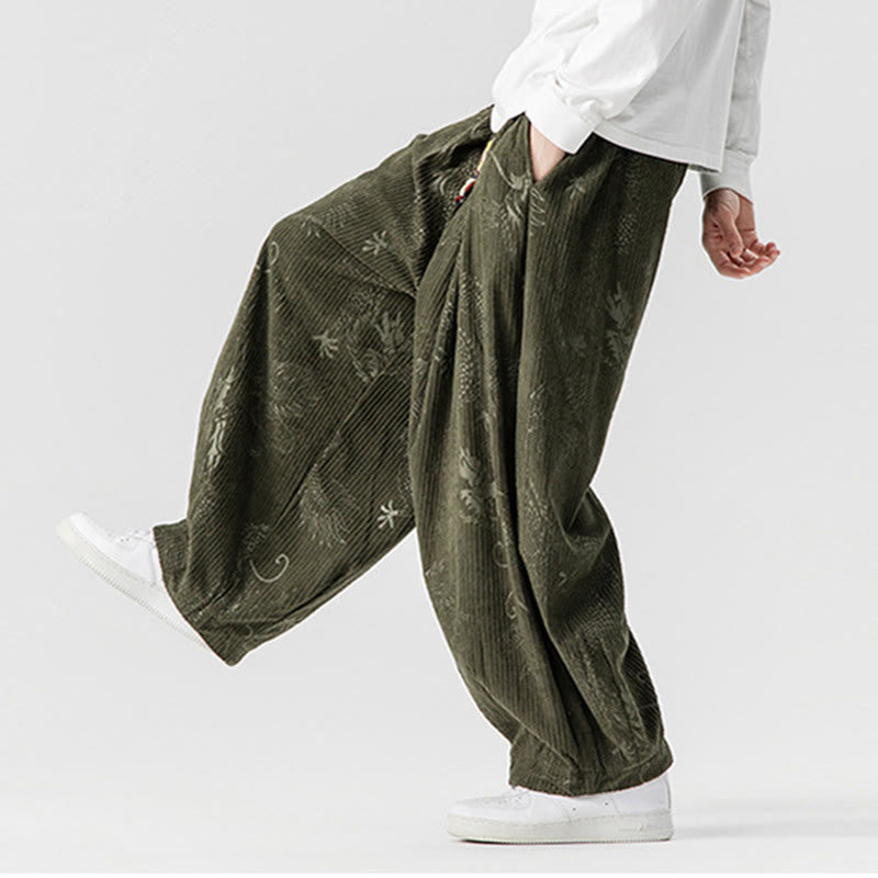 Pantalones tipo harem para hombre, de pana de algodón, con estampado de dragón y fénix de invierno con Buddha Stones y bolsillos. - image 7
