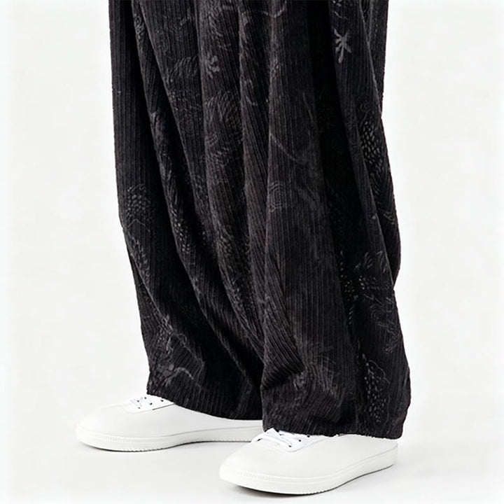Pantalones tipo harem para hombre, de pana de algodón, con estampado de dragón y fénix de invierno con Buddha Stones y bolsillos. - image 41