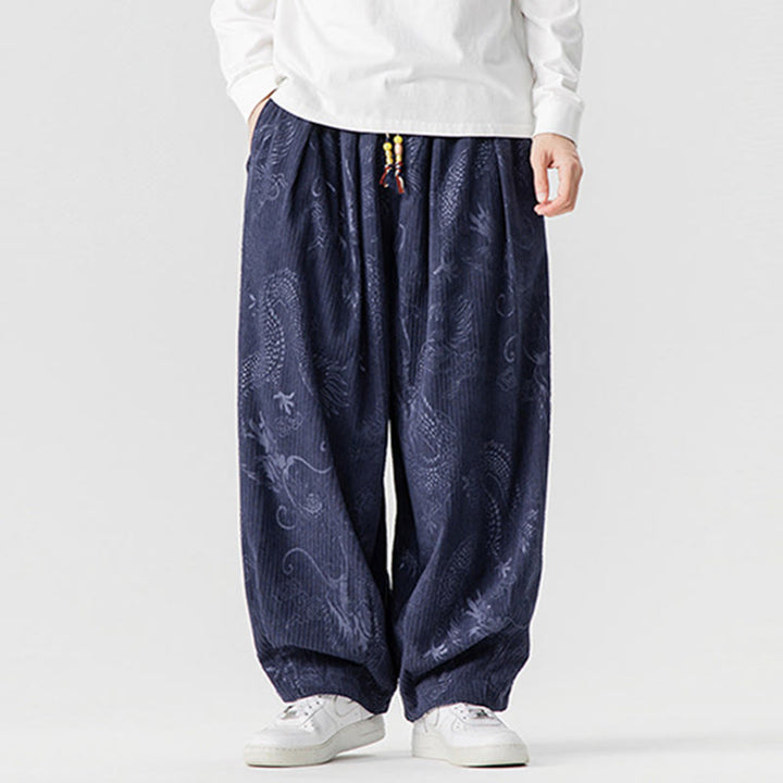 Pantalones tipo harem para hombre, de pana de algodón, con estampado de dragón y fénix de invierno con Buddha Stones y bolsillos. - image 17