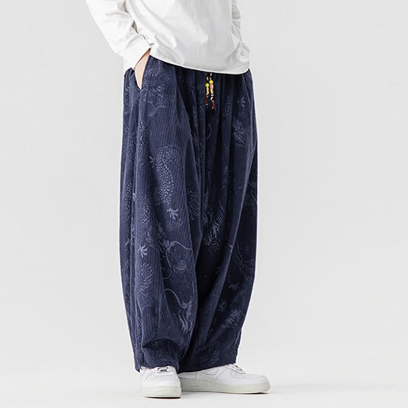 Pantalones tipo harem para hombre, de pana de algodón, con estampado de dragón y fénix de invierno con Buddha Stones y bolsillos. - image 19