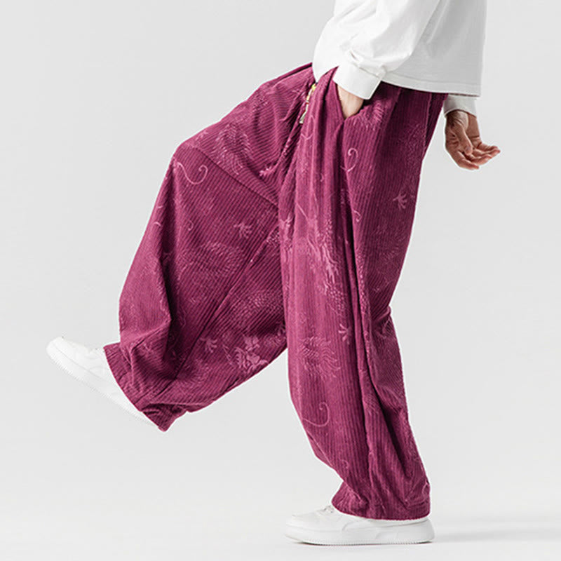 Pantalones tipo harem para hombre, de pana de algodón, con estampado de dragón y fénix de invierno con Buddha Stones y bolsillos. - image 15