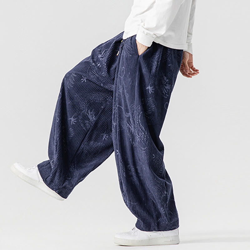 Pantalones tipo harem para hombre, de pana de algodón, con estampado de dragón y fénix de invierno con Buddha Stones y bolsillos. - image 23