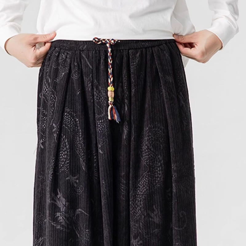 Pantalones tipo harem para hombre, de pana de algodón, con estampado de dragón y fénix de invierno con Buddha Stones y bolsillos. - image 39