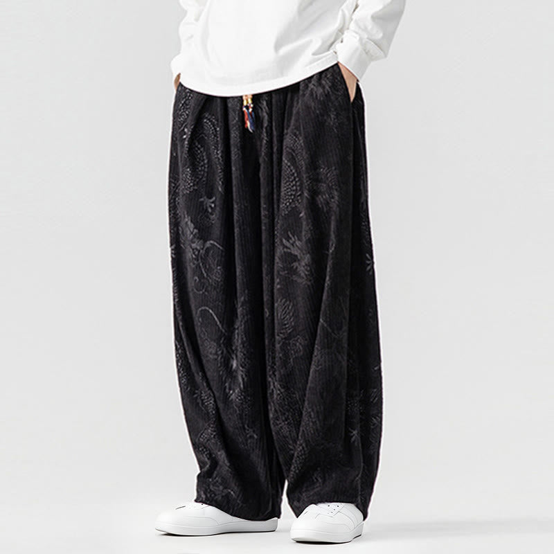 Pantalones tipo harem para hombre, de pana de algodón, con estampado de dragón y fénix de invierno con Buddha Stones y bolsillos. - image 32