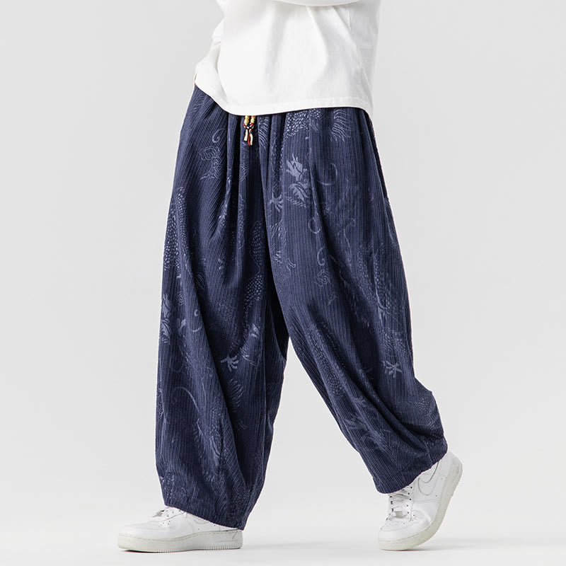 Pantalones tipo harem para hombre, de pana de algodón, con estampado de dragón y fénix de invierno con Buddha Stones y bolsillos. - image 20