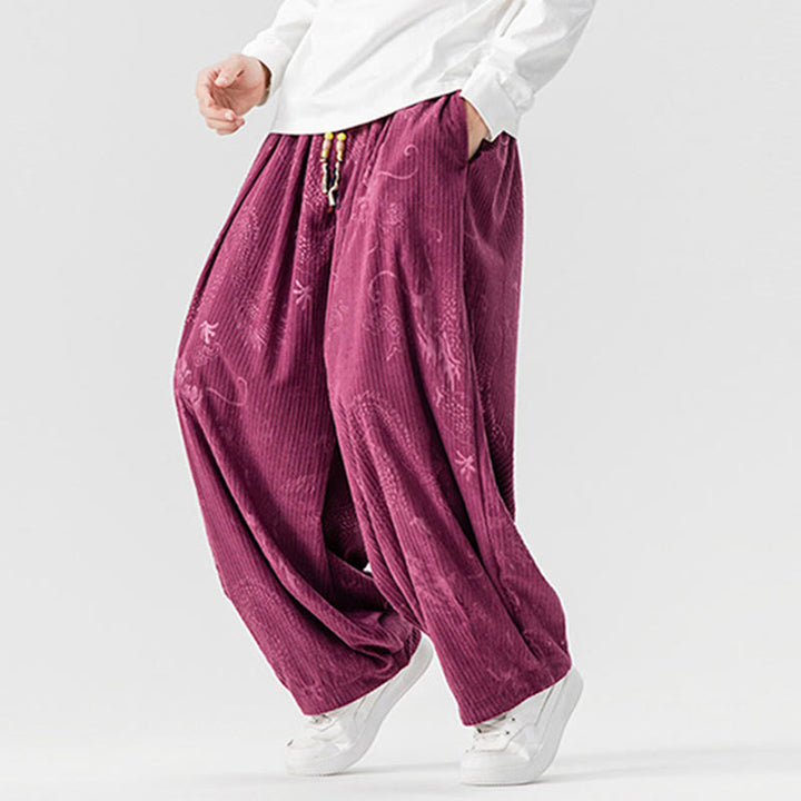 Pantalones tipo harem para hombre, de pana de algodón, con estampado de dragón y fénix de invierno con Buddha Stones y bolsillos. - image 14