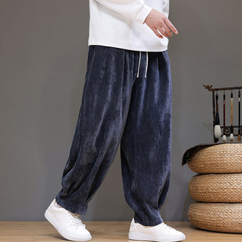 Pantalones tipo harem para hombre, de algodón de color liso, con forro polar grueso y bolsillos, de Buddha Stones Winter. - image 0