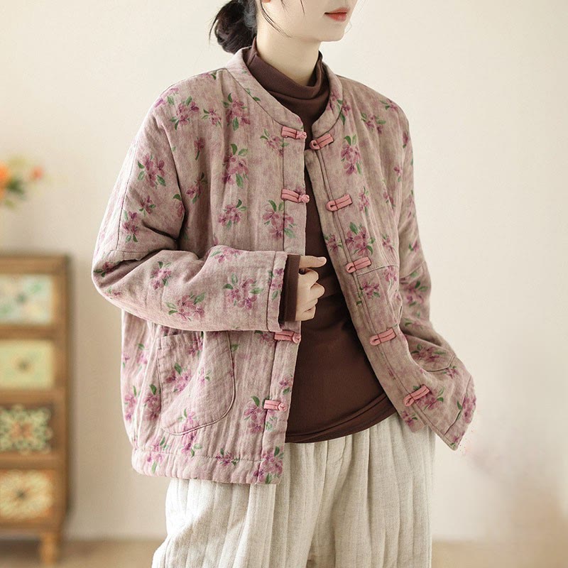 Chaqueta térmica de algodón con estampado floral y manga larga para mujer Buddha Stones con bolsillos - Rosa claro - US14，UK/AU18，EU46 (2XL) - image 0