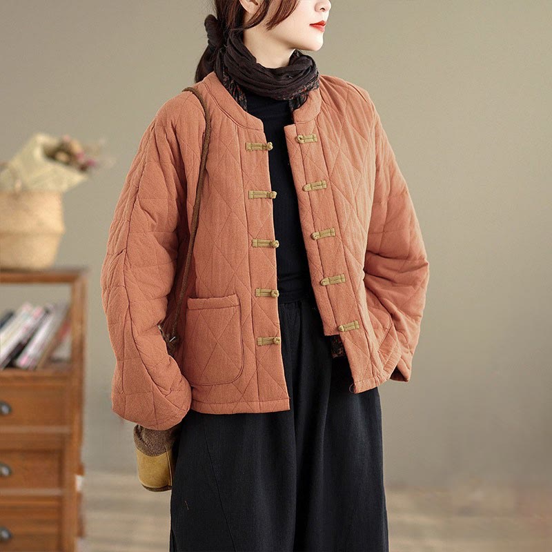 Chaqueta de Tai Chi Zen de manga larga con bolsillos y relleno de algodón para mujer Buddha Stones - Coral - US14，UK/AU18，EU46 (2XL) - image 0