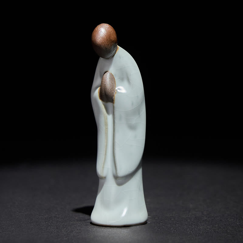 Estatua de cerámica de monje meditador con Buddha Stones, decoración serena para el hogar - Arco gris 2*2*7 cm - image 0