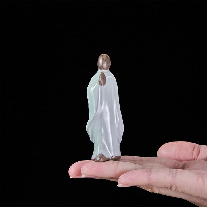 Estatua de cerámica de monje meditador con Buddha Stones, decoración serena para el hogar - image 23