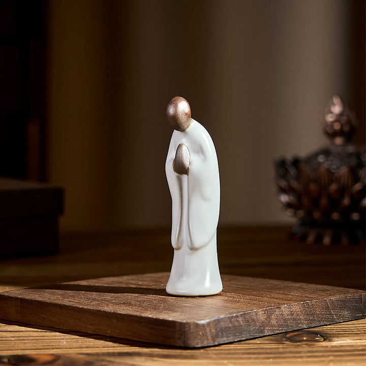 Estatua de cerámica de monje meditador con Buddha Stones, decoración serena para el hogar - image 4