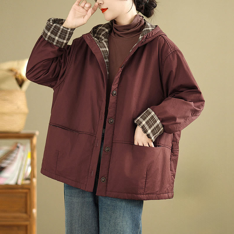 Sudadera con capucha y estampado de Buddha Stones para mujer. Chaqueta de algodón grueso de manga larga con bolsillos. - Granate - US12，UK/AU16，EU44 (XL) - image 4