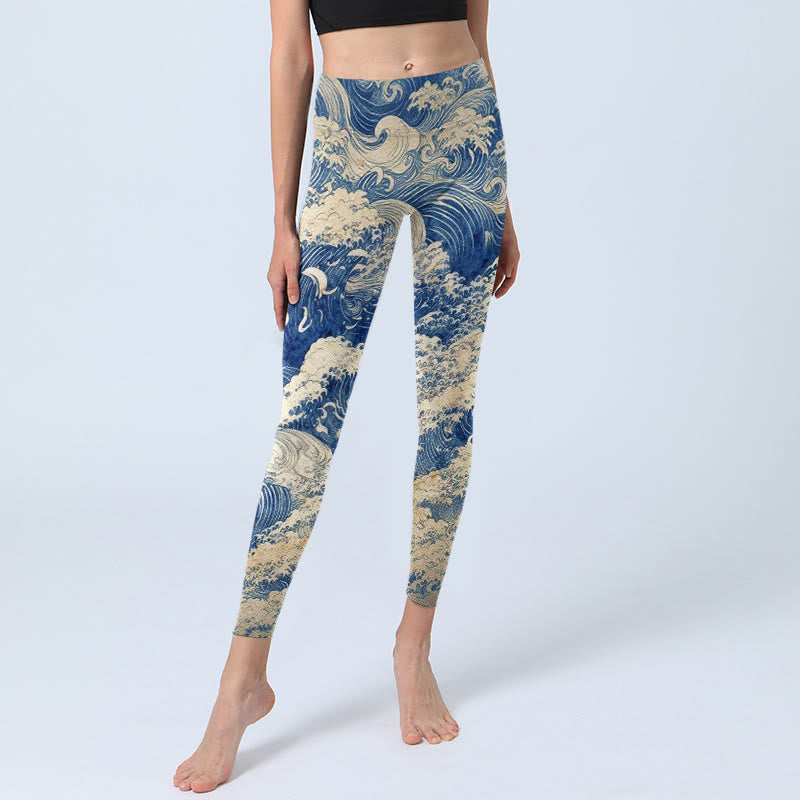 Leggings de gimnasio con estampado de olas y Buddha Stones, pantalones de yoga para mujer - image 5