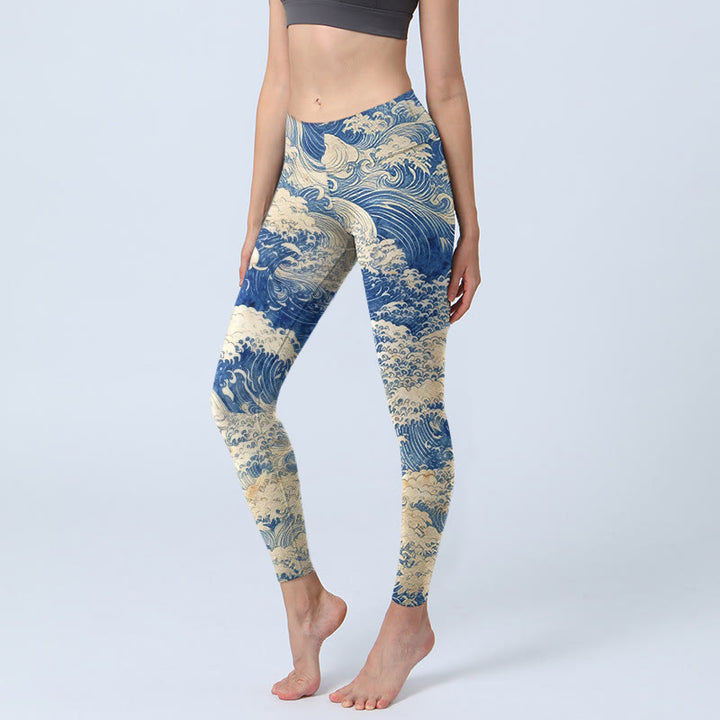 Leggings de gimnasio con estampado de olas y Buddha Stones, pantalones de yoga para mujer - Azul real - US18，UK/AU22，EU50 (4XL) - image 0