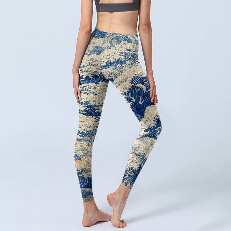 Leggings de gimnasio con estampado de olas y Buddha Stones, pantalones de yoga para mujer - image 3