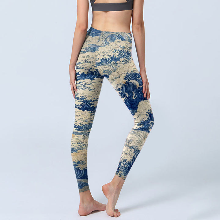 Leggings de gimnasio con estampado de olas y Buddha Stones, pantalones de yoga para mujer - image 3
