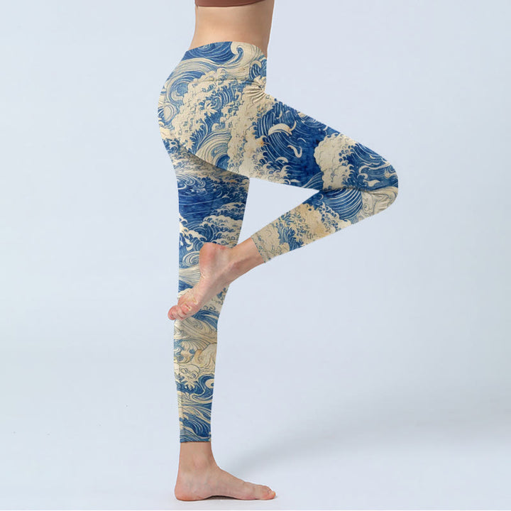 Leggings de gimnasio con estampado de olas y Buddha Stones, pantalones de yoga para mujer - image 4