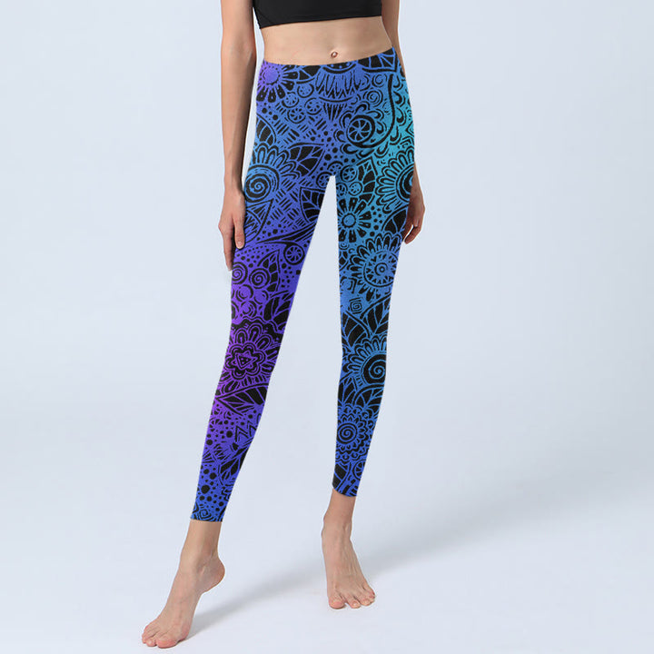 Leggings de gimnasio con estampado de flores, hojas y piedras de Buddha Stones, pantalones de yoga para mujer - image 5