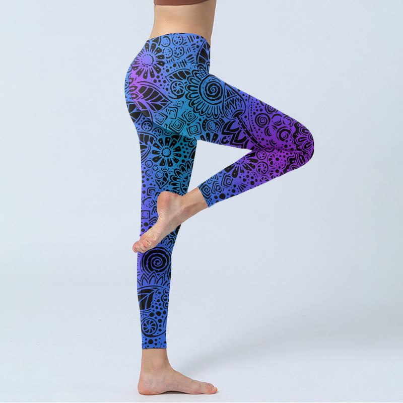Leggings de gimnasio con estampado de flores, hojas y piedras de Buddha Stones, pantalones de yoga para mujer - image 4