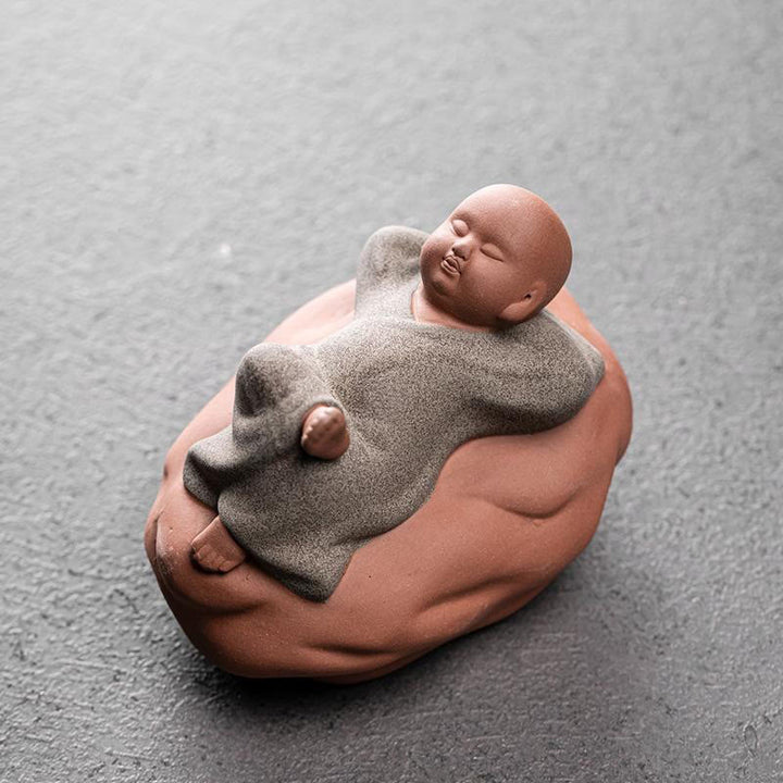 Estatua de Buddha Stones, monje descansando, mirando hacia arriba, de cerámica, decoración para el hogar, compasión - Rest Gray Monk 8,2 x 6,2 x 6,2 cm - image 13