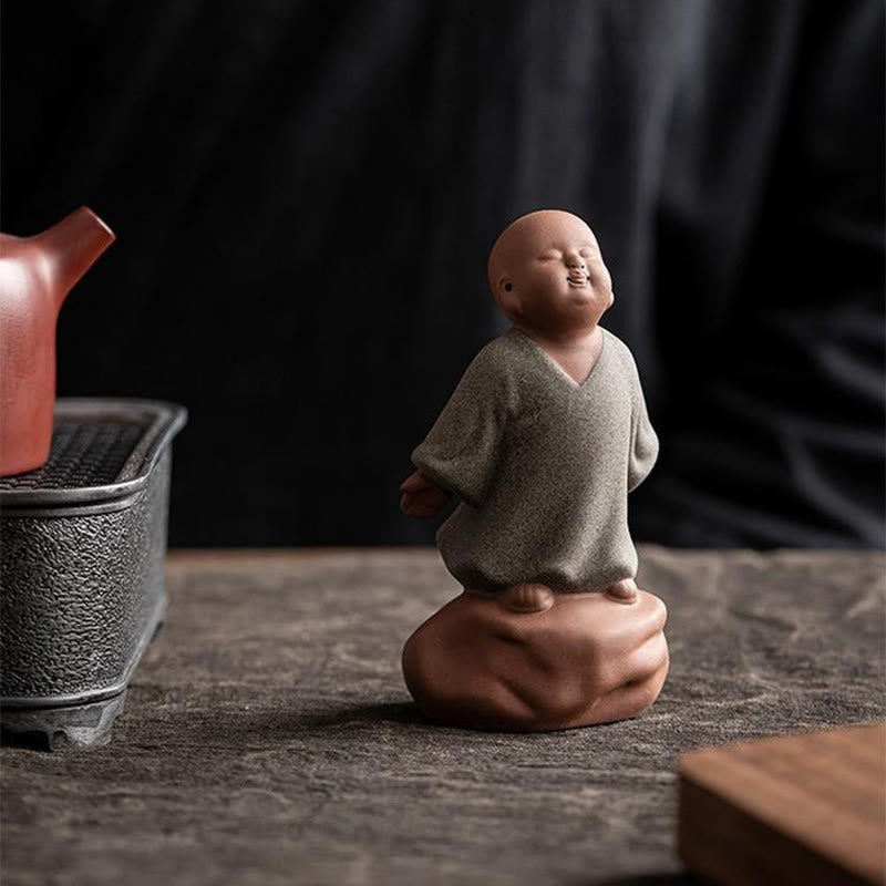 Estatua de Buddha Stones, monje descansando, mirando hacia arriba, de cerámica, decoración para el hogar, compasión - image 4