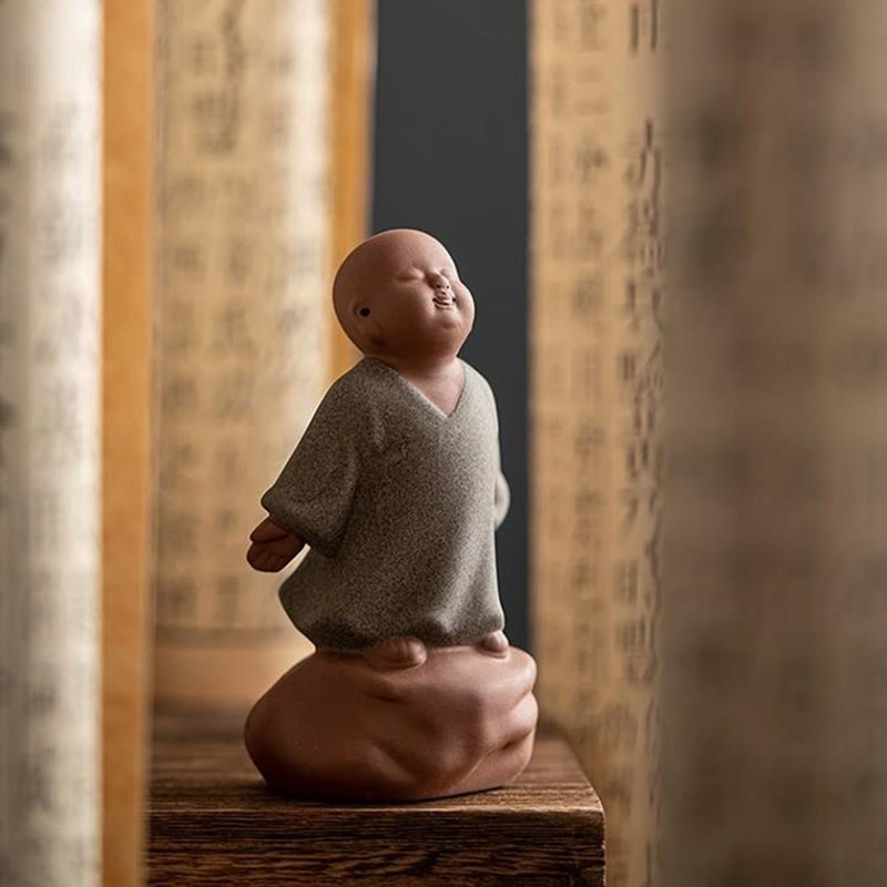 Estatua de Buddha Stones, monje descansando, mirando hacia arriba, de cerámica, decoración para el hogar, compasión - image 3