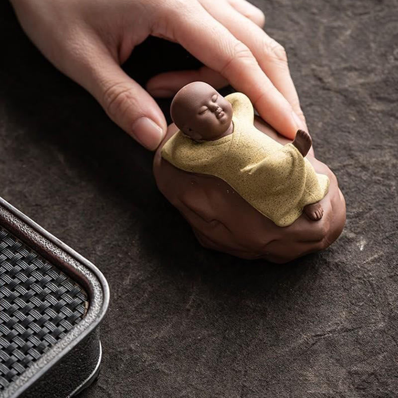 Estatua de Buddha Stones, monje descansando, mirando hacia arriba, de cerámica, decoración para el hogar, compasión - image 12