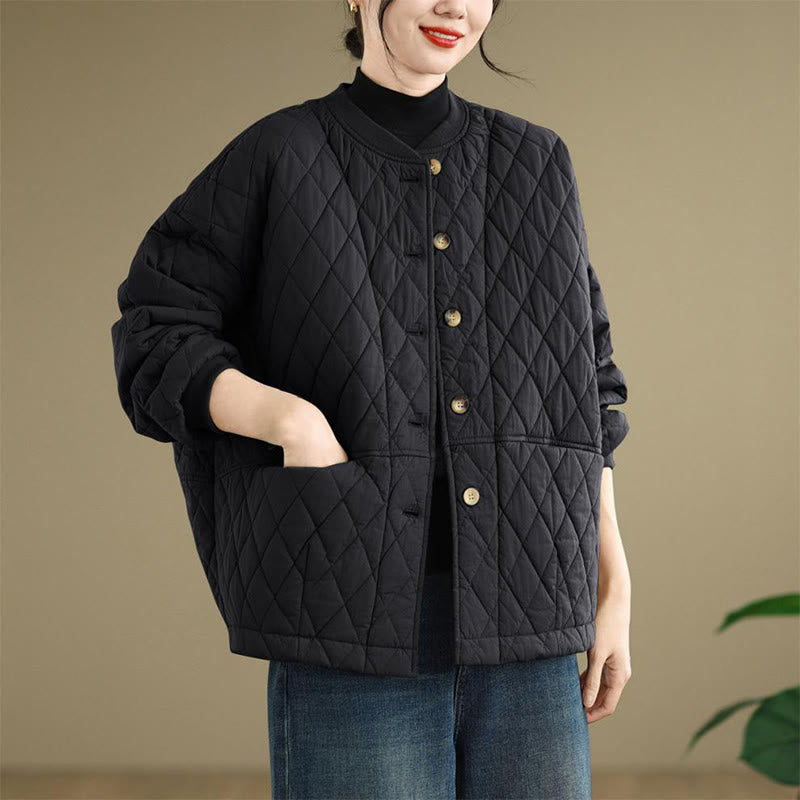 Chaqueta de manga larga para mujer, de algodón grueso, con estampado de rombos y Buddha Stones , con bolsillos. - image 1