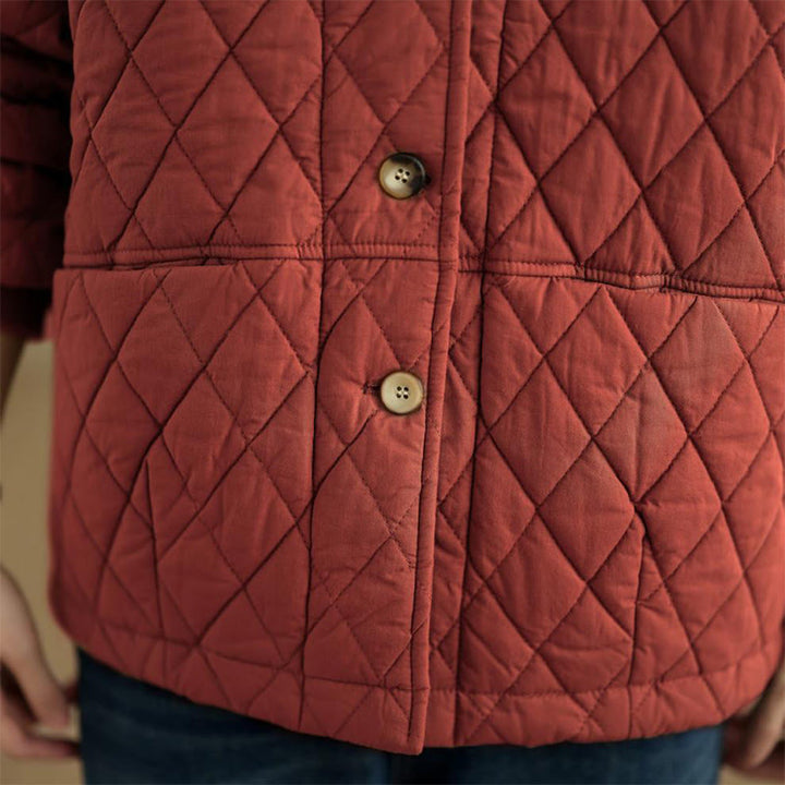 Chaqueta de manga larga para mujer, de algodón grueso, con estampado de rombos y Buddha Stones , con bolsillos. - image 18