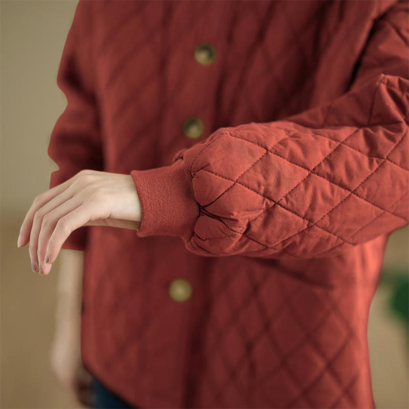 Chaqueta de manga larga para mujer, de algodón grueso, con estampado de rombos y Buddha Stones , con bolsillos. - image 16