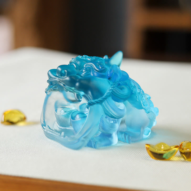 Buddha Stones hechas a mano, cristal Liuli dorado, pieza de arte PiXiu tragando, decoración para el hogar - Pixiu azul 7,8*6,5*5,5 cm - image 8