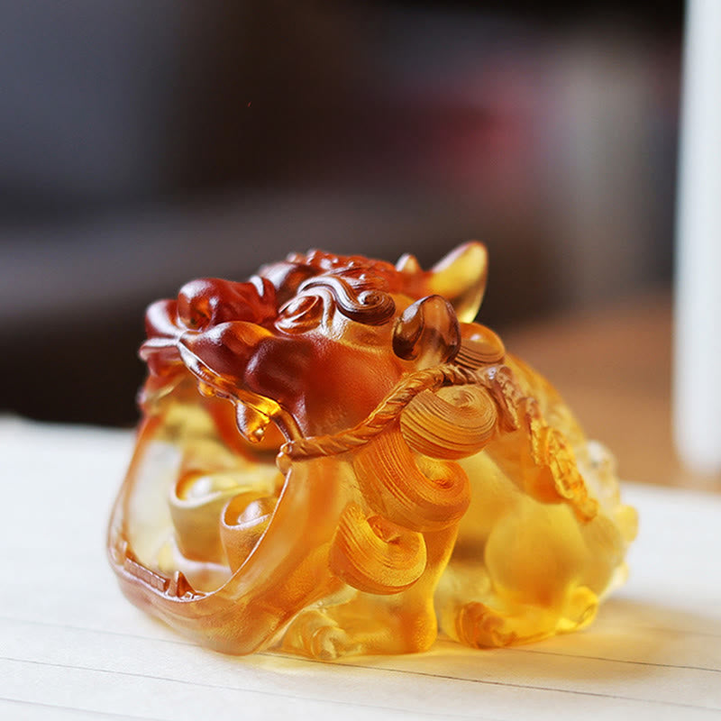 Buddha Stones hechas a mano, cristal Liuli dorado, pieza de arte PiXiu tragando, decoración para el hogar - image 3