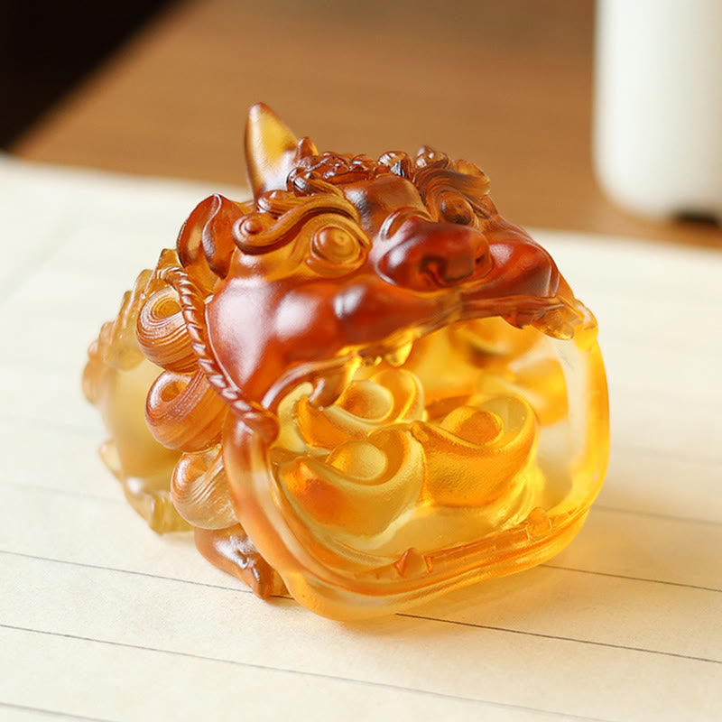 Buddha Stones hechas a mano, cristal Liuli dorado, pieza de arte PiXiu tragando, decoración para el hogar - image 2