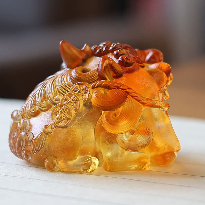 Buddha Stones hechas a mano, cristal Liuli dorado, pieza de arte PiXiu tragando, decoración para el hogar - image 1