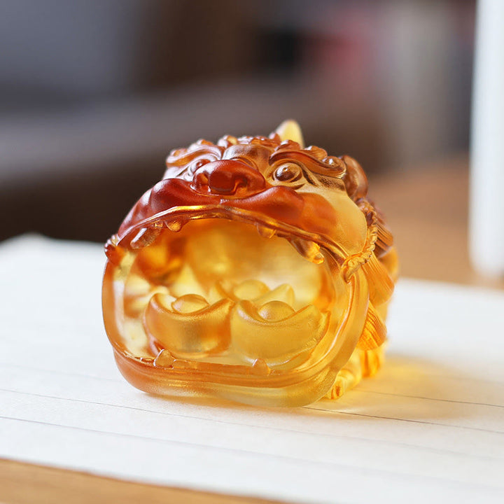 Buddha Stones hechas a mano, cristal Liuli dorado, pieza de arte PiXiu tragando, decoración para el hogar - image 5