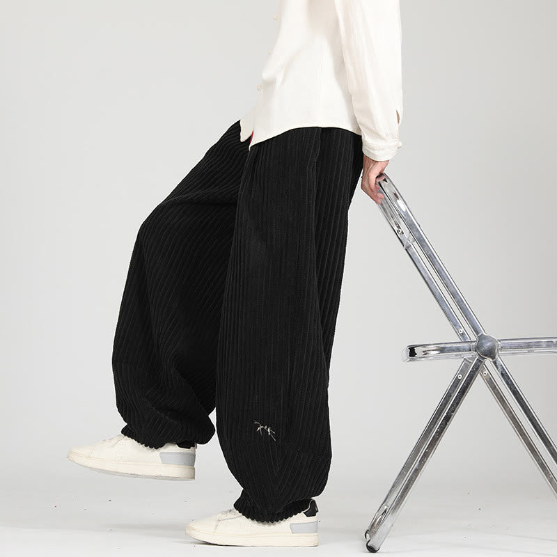 Pantalones tipo harem de pana para hombre, de algodón, con diseño de cordón ajustable y estampado de Buddha Stones en contraste de color, con bolsillos. - Negro - US/UK/AU46, EU56 (5XL) - image 1