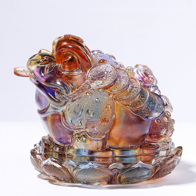 Buddha Stones Feng Shui Monedas de Rana Pieza de Arte de Cristal Liuli Hecha a Mano para Decoración de Hogar y Oficina para la Abundancia - Colorido 13*12*11cm - image 5