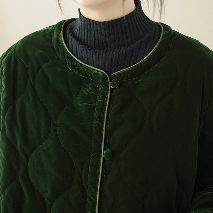 Chaqueta corta de manga larga para mujer, estilo grueso, con bolsillos y estampado de diamantes y Buddha Stones. - image 10